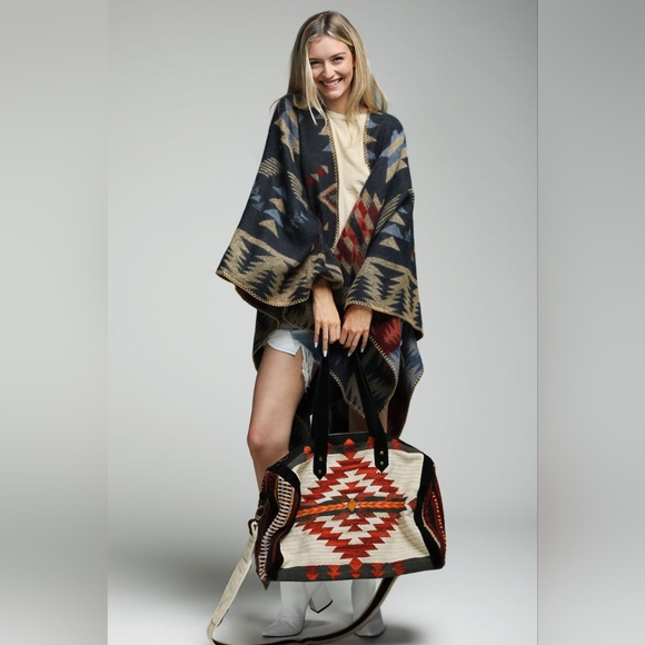 Boho Chic Travel Bag - Duo-Tone Embroidered Southwest Navajo Inspired Design - Picture 7 of 11